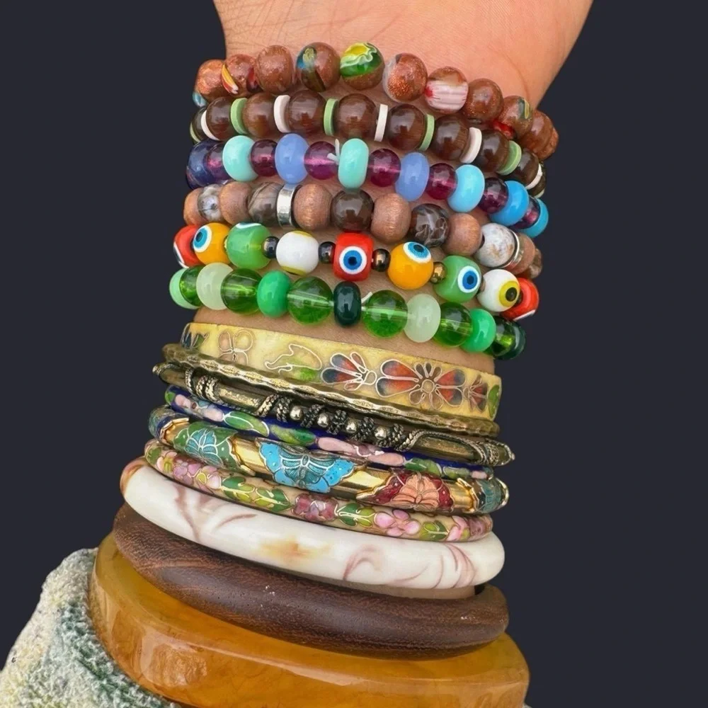 Shades of Green Glass Bead Bracelet